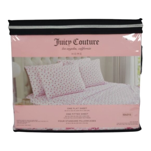 Juicy Couture Queen Sheet Set 4 Pillowcases Marble Hot Pink Microfiber Soft Styl - Picture 4 of 7